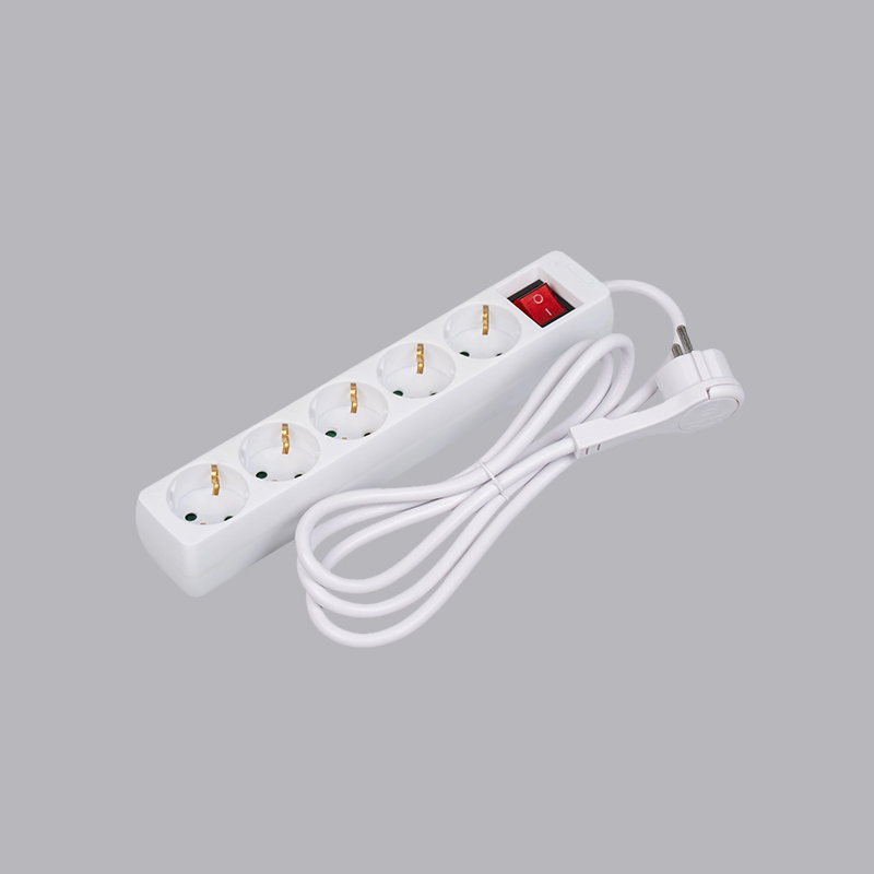 LOB-05KL Nemecký typ pravouhlého 5-cestného napájacieho pásika so sťahovacím krúžkom a vypínačom Multi-Socket