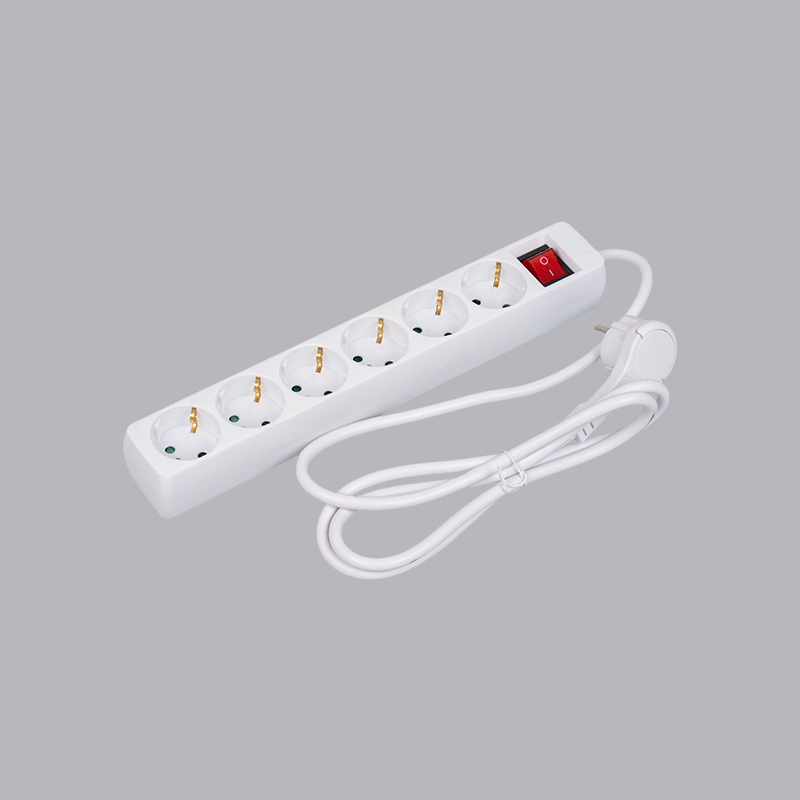 LOB-06KL Nemecký typ pravouhlého 6-cestného napájacieho pásika so sťahovacím krúžkom a vypínačom Multi-Socket