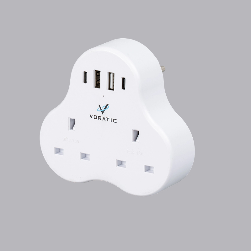 VT-923-DE UK do Nemecka, 2 zásuvky, 2 USB porty, 2 porty typu C adaptér