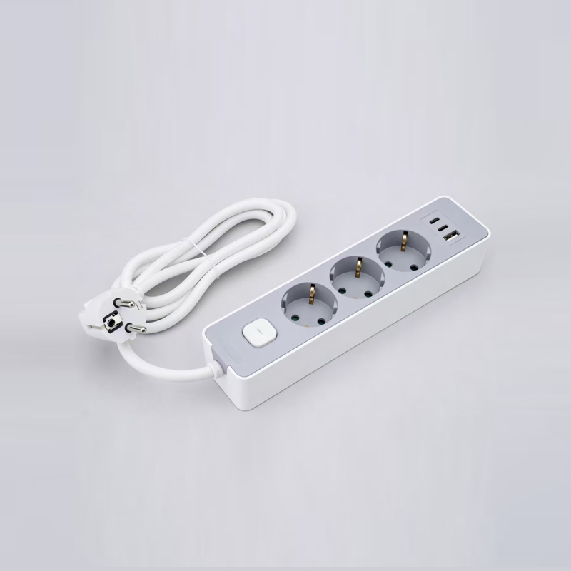 LOB-03K-AC Nemecký typ 3-zásuvkovej predlžovacej šnúry s vypínačom, PD rýchlonabíjačka, 1 USB-A a 2 porty typu C Multi-Socket